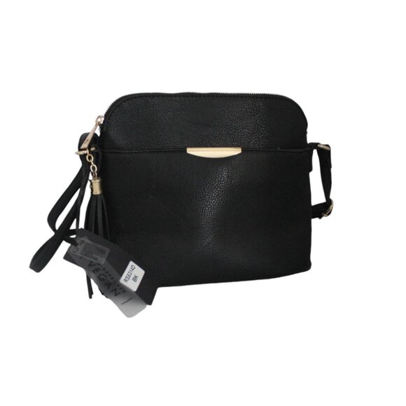 Deluxity Los Angeles Black Faux Leather Zippered Crossbody Purse PETA Vegan NWT - Picture 3 of 6